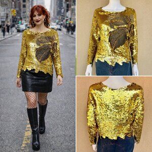 Oleg Cassini 80s Gold Sequin Statement Top